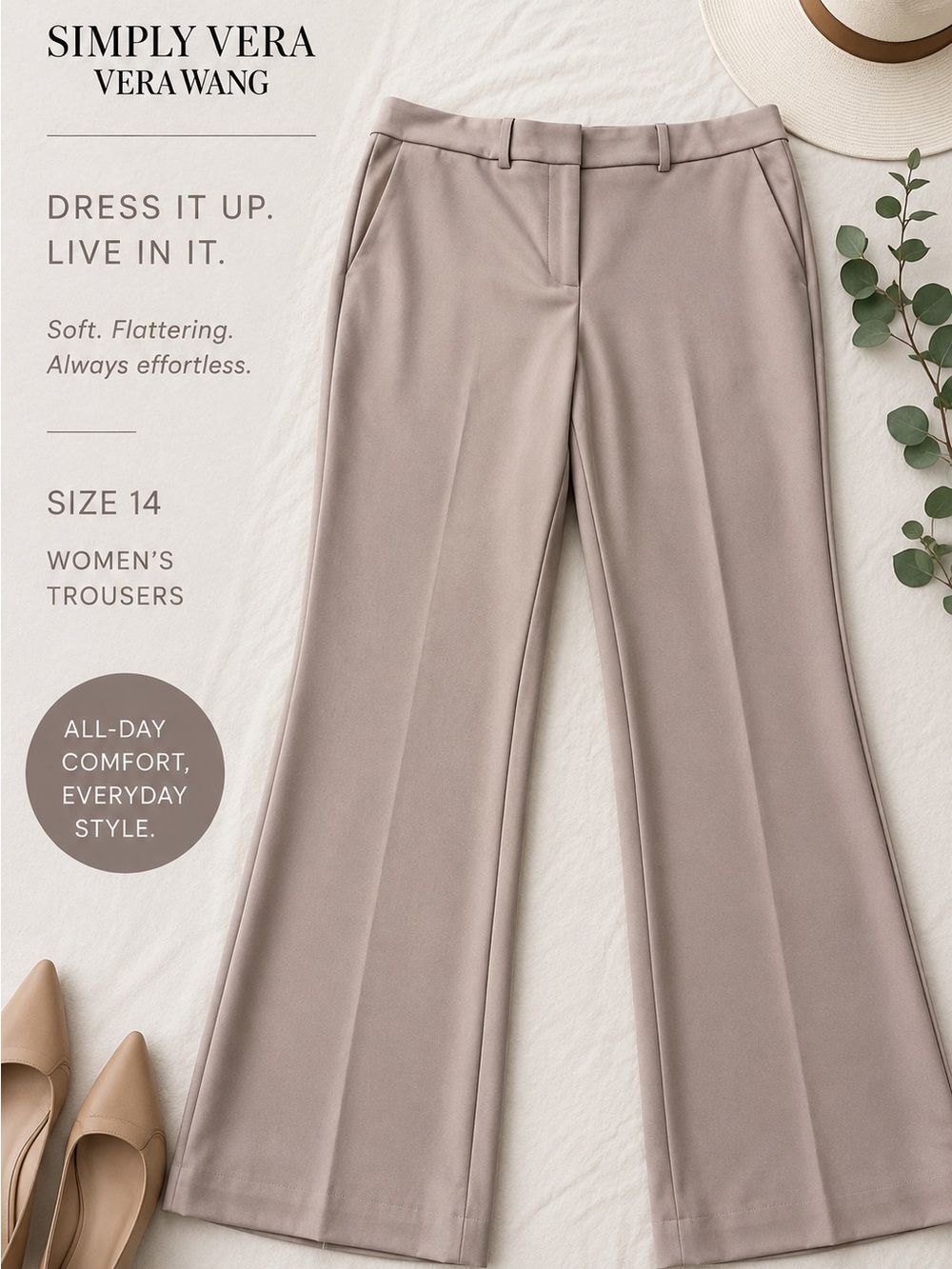 Simply Vera Vera Wang Taupe Wide-Leg Dress Pants